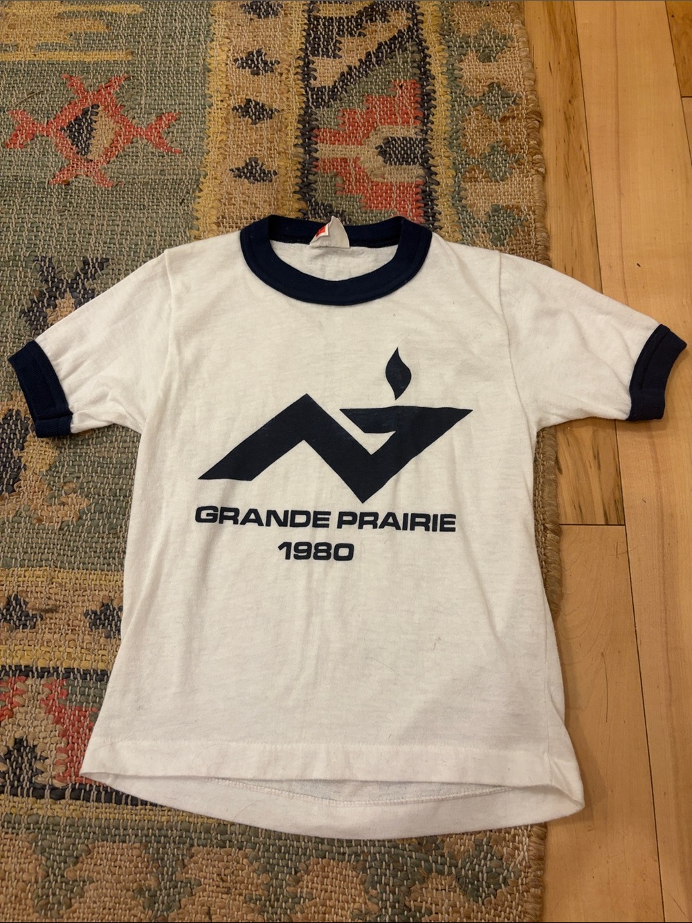 Vintage 1980 White Ringer T-Shirt, Youth Small